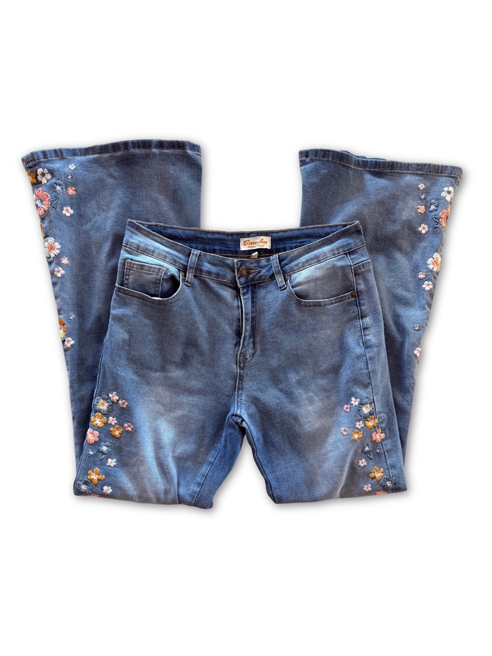 Vintage Y2K Floral Embroidered Blue Women's Flared Jeans